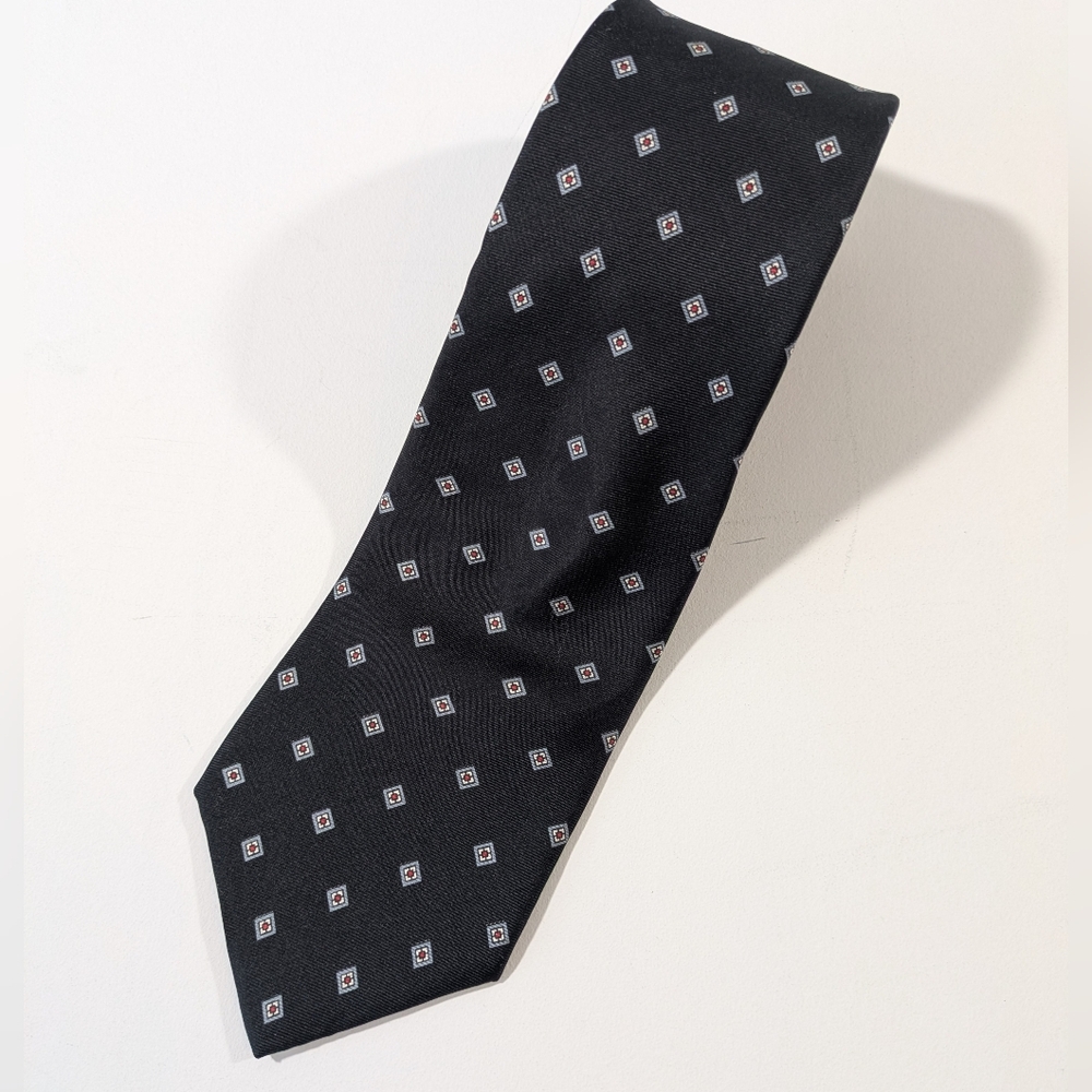 Vintage Christian Dior Black with Geometric Pattern Silk Tie